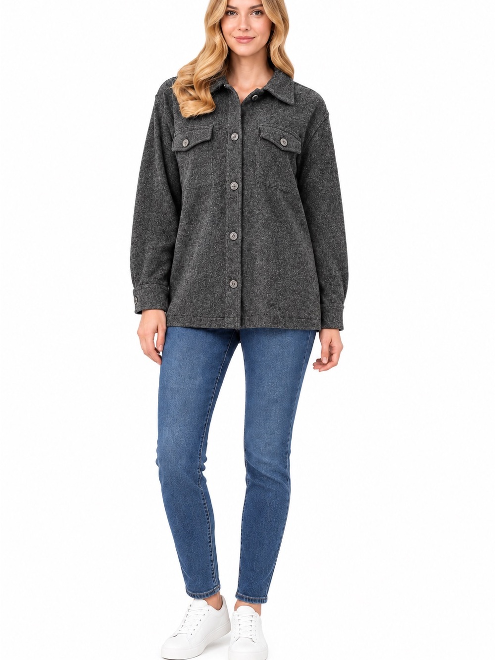 Women's Charcoal Button-Up Shacket Jacket